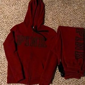 Victoria Secret Pink XS womens dark maroon sweatsuit in great condition.